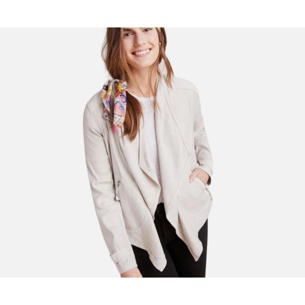 ANTHROPOLOGIE Gulliver Jacket Draped Linen Stone Khaki Women's Small